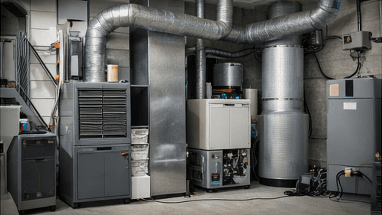 Cooling equipment and ductwork in a residential HVAC setup
