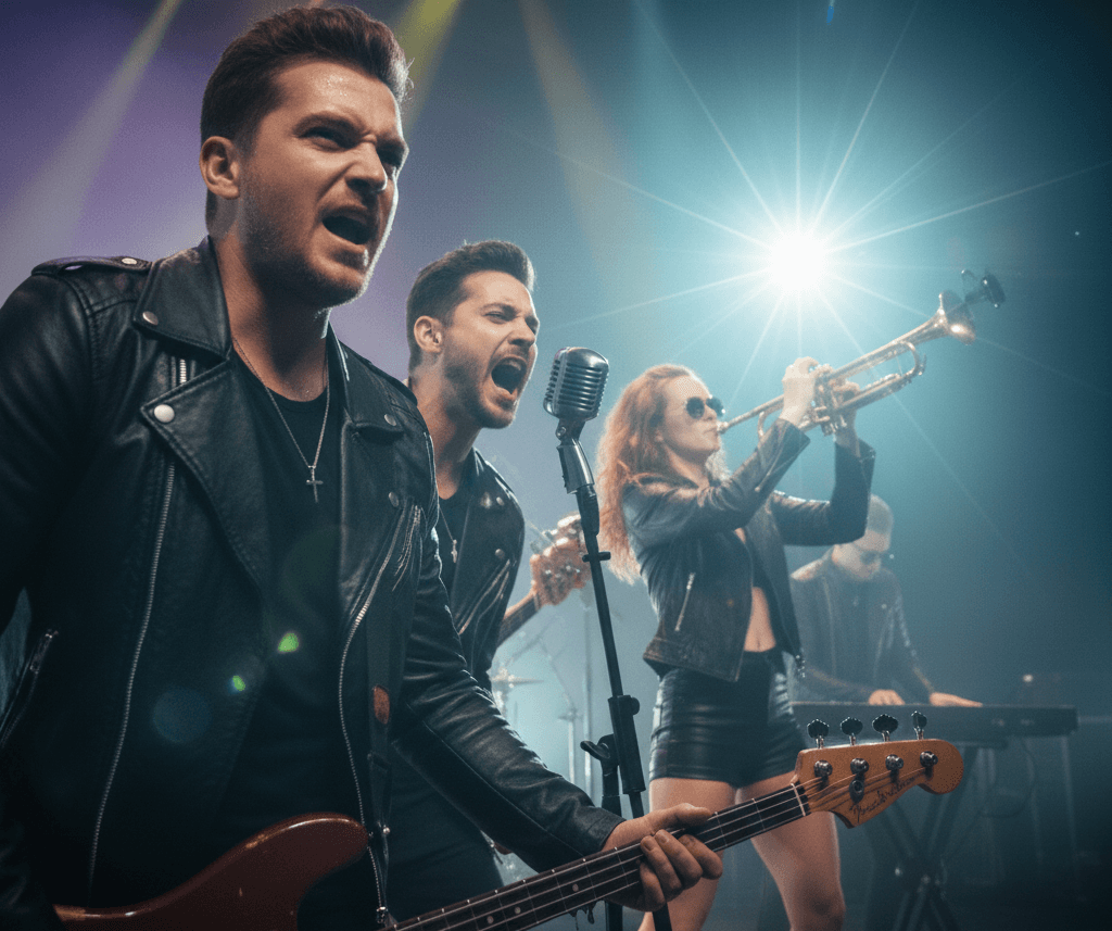 Pixel Panthers performing on stage with neon lighting