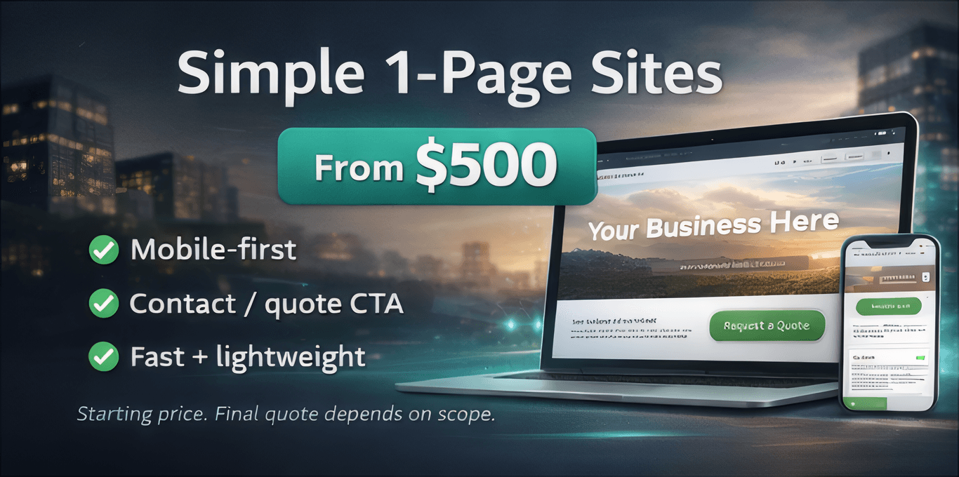 Simple one-page website offer starting at $500